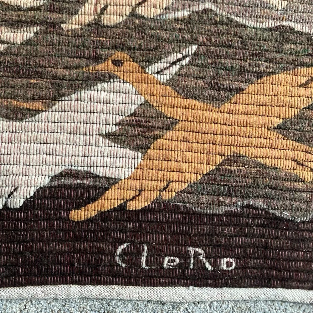 Vintage Native American Hand Woven Wool Tapestry Birds Hanging Wall Signed CleRo